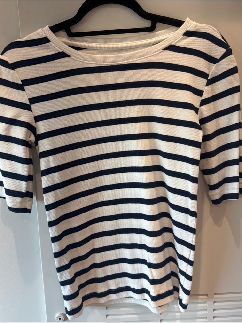 LOFT Navy and White Striped Short Sleeve Top